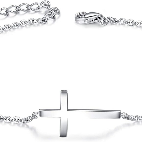 Sterling Silver Cross Bracelet Hypoallergenic Adjustable Gift for Women - Picture 1 of 6